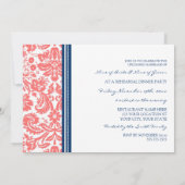 Blue Coral Damask repesal Dinner Party Kaart (Achterkant)