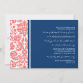 Blue Coral Damask repesal Dinner Party Kaart (Achterkant)