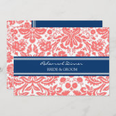 Blue Coral Damask repesal Dinner Party Kaart (Voorkant / Achterkant)