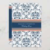 Blue Coral Damask Wedding Vow Renewal Uitnodiginge Kaart (Voorkant / Achterkant)