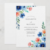Blue Coral Floral Wedding Kaart (Voorkant / Achterkant)
