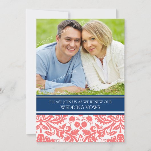 Blue Coral Foto Wedding Vow Renewal Uitnodiging (Voorkant)