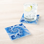 Blue Coral Fractal Beverage Coaster Glazen Onderzetter (Schuin)