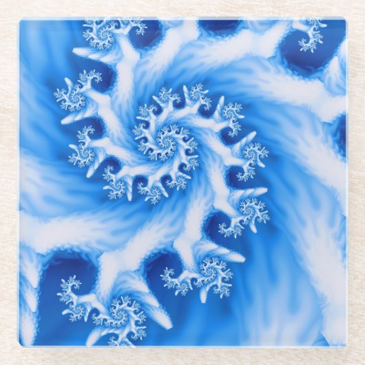 Blue Coral Fractal Beverage Coaster Glazen Onderzetter (Voorkant)