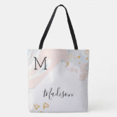 Blue Coral Marble Trendy Initiaal Name Monogram Tote Bag (Voorkant)