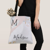 Blue Coral Marble Trendy Initiaal Name Monogram Tote Bag (Dichtbij)