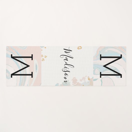 Blue Coral Marble Trendy Monogram Yoga Mat (Voorkant (horizontaal))
