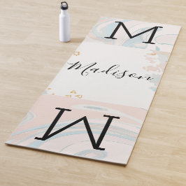 Blue Coral Marble Trendy Monogram Yoga Mat