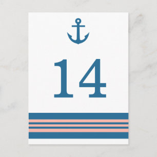 Blue Coral Nautical Anchor Table Number Briefkaart