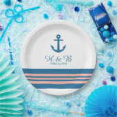 Blue Coral Nautical Anchor Trouwpapier Borden Papieren Bordje (Feest)