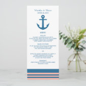 Blue Coral Nautical Anchor Wedding Menu (Staand voorkant)