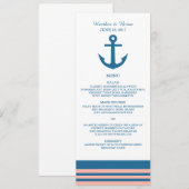 Blue Coral Nautical Anchor Wedding Menu (Voorkant / Achterkant)
