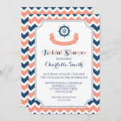 Blue Coral Nautical Bridal Shower Invitation Kaart (Voorkant / Achterkant)