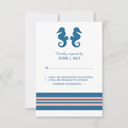 Blue Coral Nautical Seahorse Response Kaart (Voorkant)