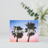 Blue Coral Ombre Sunset Palm Trees Hartelijk dank Briefkaart (Staand voorkant)