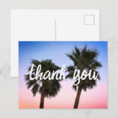Blue Coral Ombre Sunset Palm Trees Hartelijk dank Briefkaart (Voorkant / Achterkant)