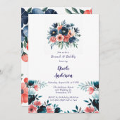 Blue & Coral Paint Boeket Brunch en Bubbly Kaart (Voorkant / Achterkant)