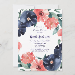 Blue & Coral Paint Bouquet Vrijgezellenfeest Kaart