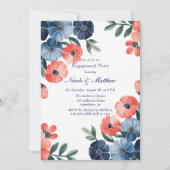 Blue & Coral Painted Boeket Engagement Party Kaart (Voorkant)