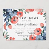 Blue & Coral Painted Florals repetitie diner Kaart (Voorkant / Achterkant)