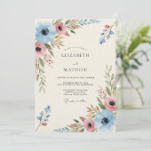 Blue Coral Painterly Bloom Wedding Kaart (Staand voorkant)