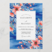 Blue Coral Painterly Botanical Wedding Kaart (Voorkant)