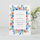 Blue Coral Painterly Floral Wedding Kaart (Staand voorkant)
