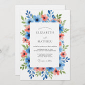 Blue Coral Painterly Floral Wedding Kaart (Voorkant / Achterkant)