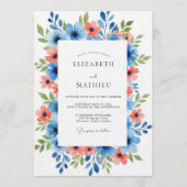 Blue Coral Painterly Floral Wedding Kaart (Voorkant)