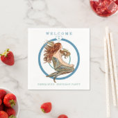 Blue Coral Peach Schattig Zeemeermin Verjaardagsfe Servet (Insitu)