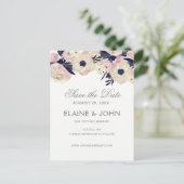 Blue & Coral Pink Floral bruiloft opslaan van de d Aankondigingskaart (Staand voorkant)