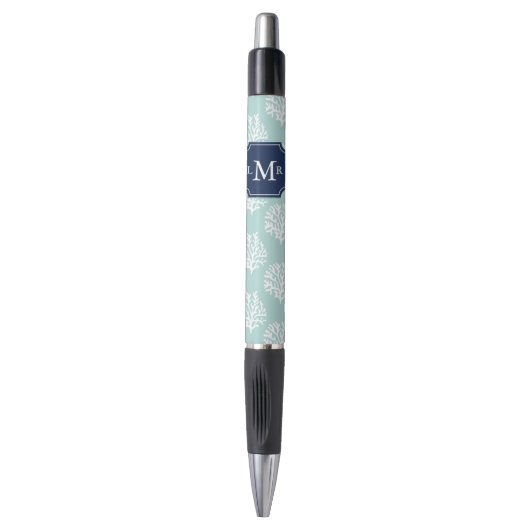 Blue Coral Reef Pattern Monogrammed Pen (Voorkant Verticaal)