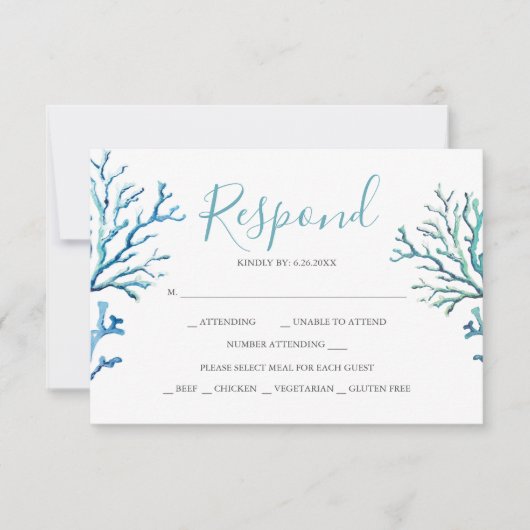 Blue Coral Reply RSVP-kaarten RSVP Kaartje (Voorkant)