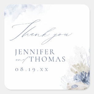 Blue Coral & Seashells Beach Weddenschap Bedankt Vierkante Sticker