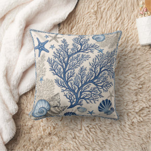 Blue Coral Sierkussen – Coastal Ocean Pattern