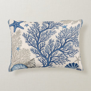 Blue Coral Sierkussen – Coastal Ocean Pattern Accent Kussen