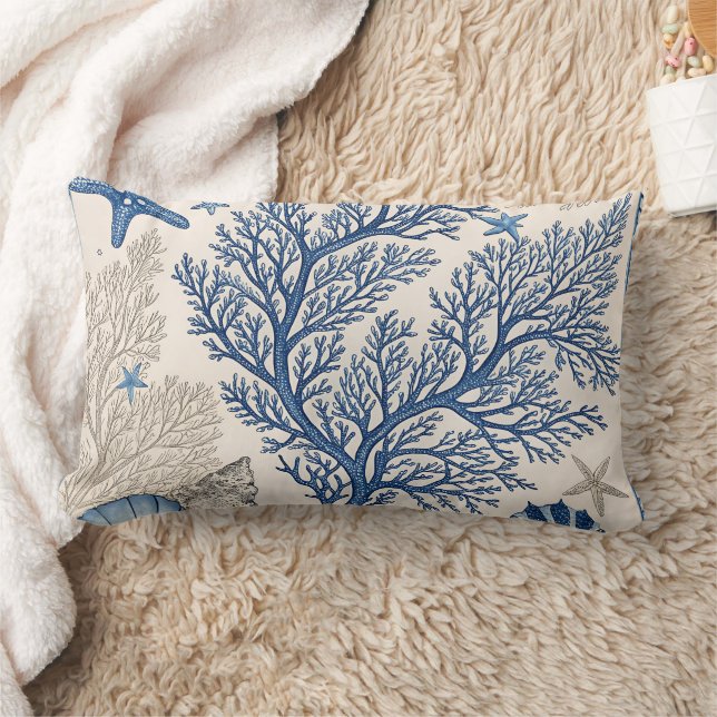 Blue Coral Sierkussen – Coastal Ocean Pattern Kussen (Deken)
