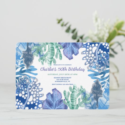 Blue Coral uitnodiging (Staand voorkant)