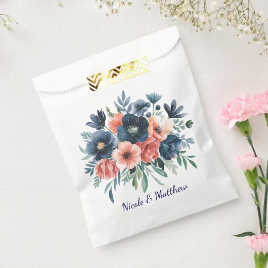 Blue & Coral Waterverf Boeket bruiloft Bedankzakje (Gezegeld)