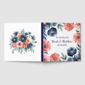 Blue & Coral Waterverf Boeket bruiloft Gastenboek (Volledig)
