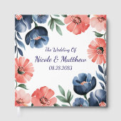 Blue & Coral Waterverf Boeket bruiloft Gastenboek (Voorkant)