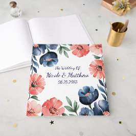 Blue & Coral Waterverf Boeket bruiloft Gastenboek