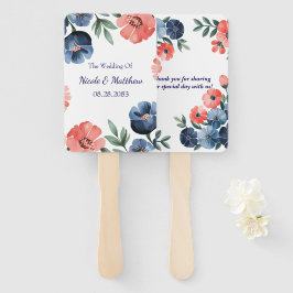 Blue & Coral Waterverf Boeket bruiloft Handwaaier