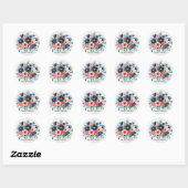 Blue & Coral Waterverf Boeket bruiloft Ronde Sticker (Vel)