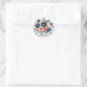 Blue & Coral Waterverf Boeket bruiloft Ronde Sticker (Tas)