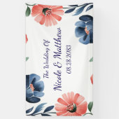 Blue & Coral Waterverf Boeket bruiloft Spandoek (Verticaal)