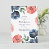 Blue & Coral Waterverf Boeket Trouwdouche Kaart (Staand voorkant)