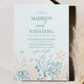 Blue Coral Zee Shell Ocean Beach Bruiloft Kaart