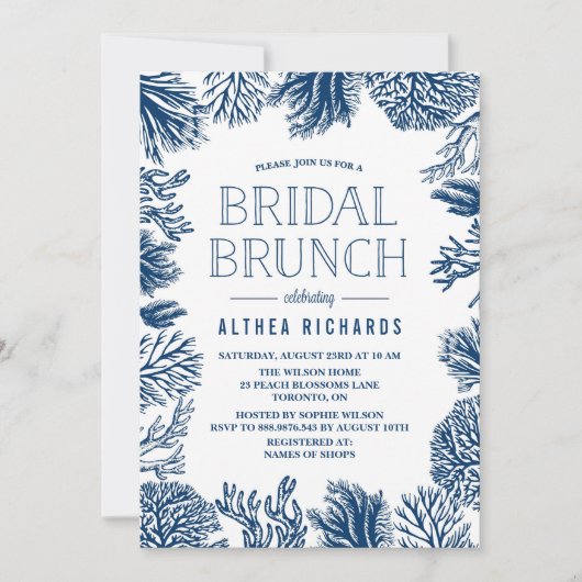 Blue Corals Lijst Summer Bridal Brunch Invitation Kaart (Voorkant)