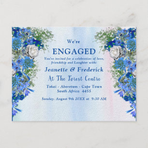 Blue Corn Flowers & White Roses Verloving Uitnodiging Briefkaart